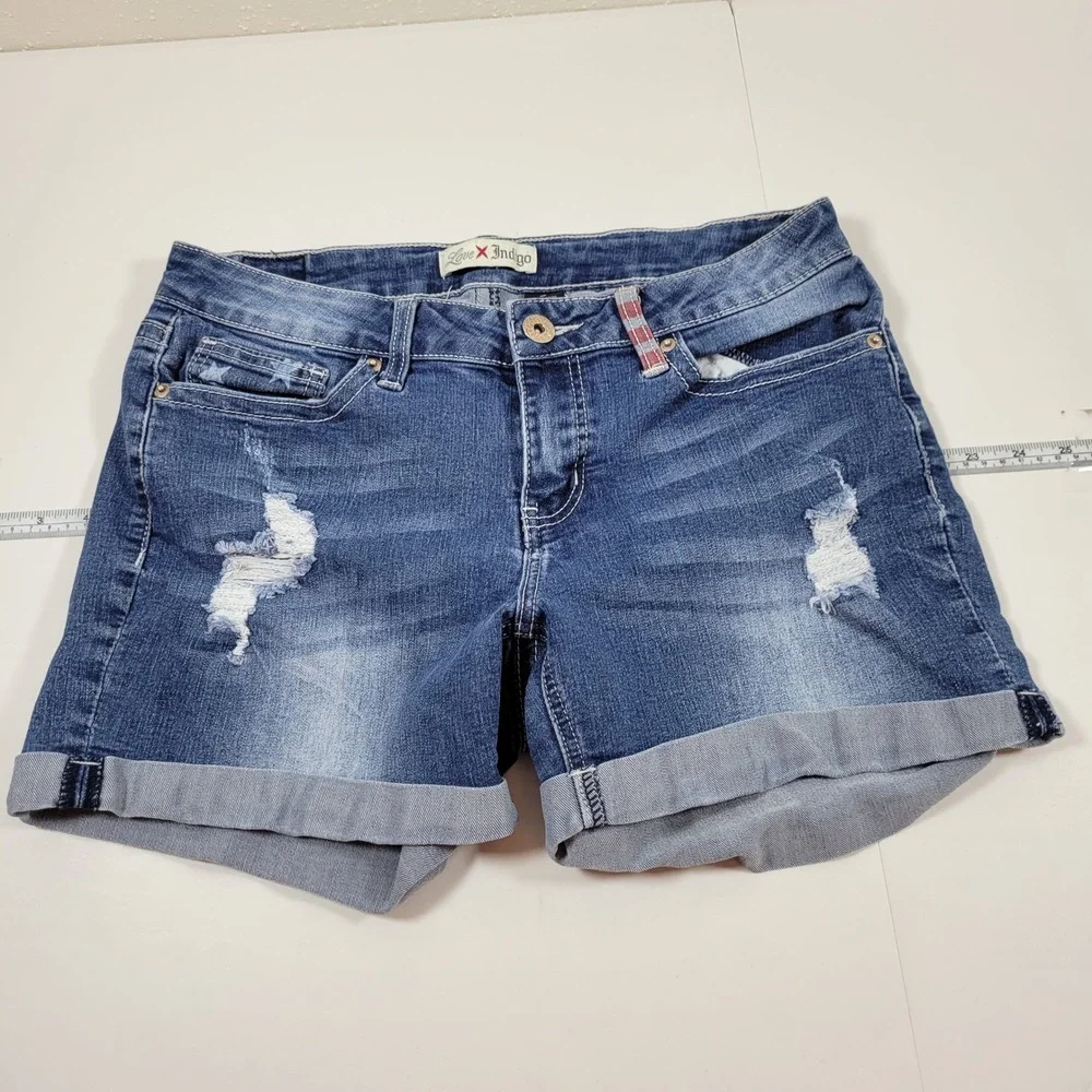 Love Indigo Denim Shorts Womens 8 Blue Excellent Americana Distressed Cuffed 4th